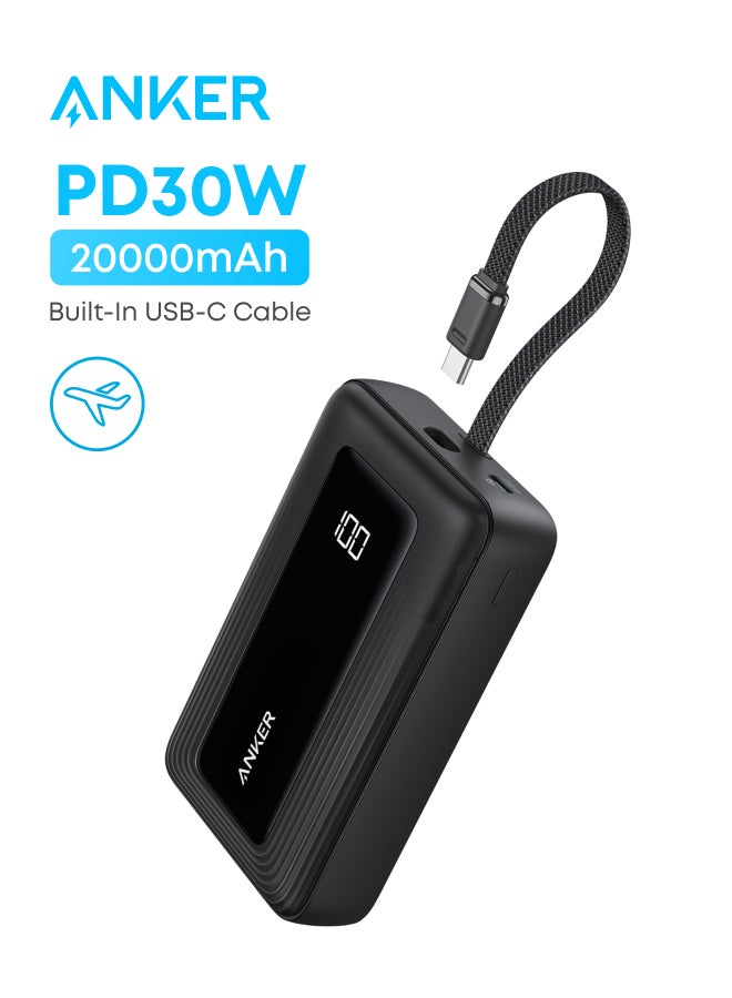 Anker Zolo Power Bank, 20,000mAh 30W High-Speed Portable Charger with Built-In USB-C Cable, Battery Pack For iPhone 17/17 Air/17 Pro/17 Pro Max/16 Series, Galaxy, and More (Black, 20000 mAh) - Image 1